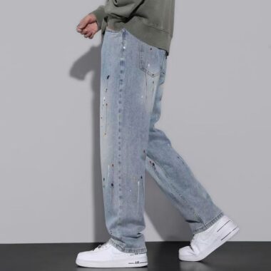 Loose straight casual men jeans for spring and autumn
