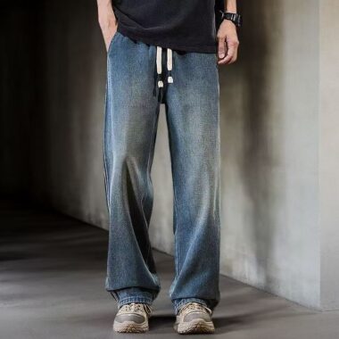 Loose straight American side-stripe men jeans for spring