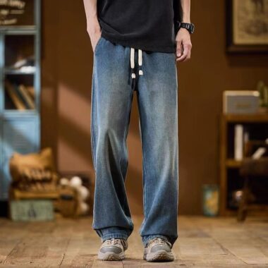 Loose straight American side-stripe men jeans for spring