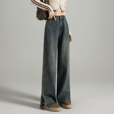 New high-waist loose vintage fashion wide-leg women jeans
