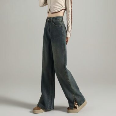 New high-waist loose vintage fashion wide-leg women jeans