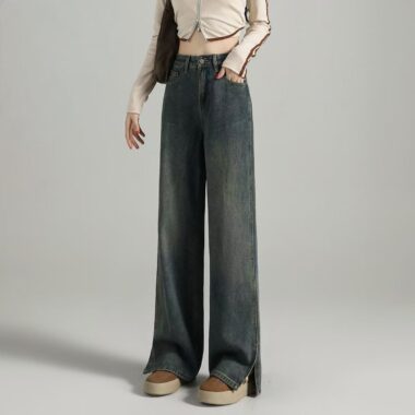 New high-waist loose vintage fashion wide-leg women jeans