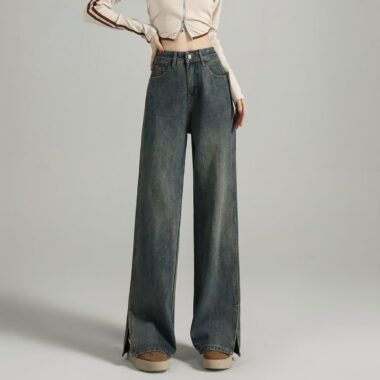 New high-waist loose vintage fashion wide-leg women jeans