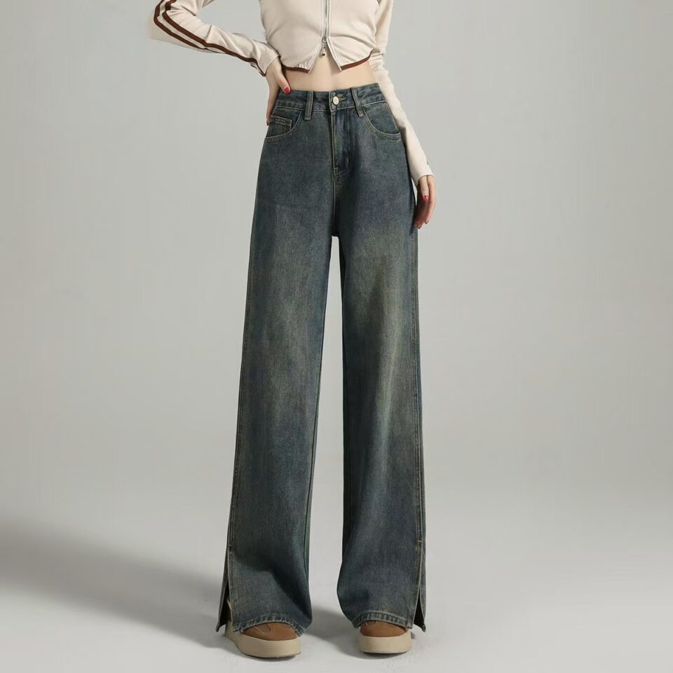New high-waist loose vintage fashion wide-leg women jeans