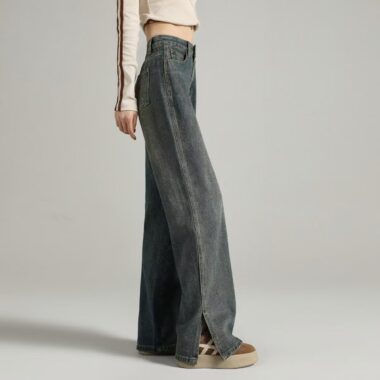 New high-waist loose vintage fashion wide-leg women jeans