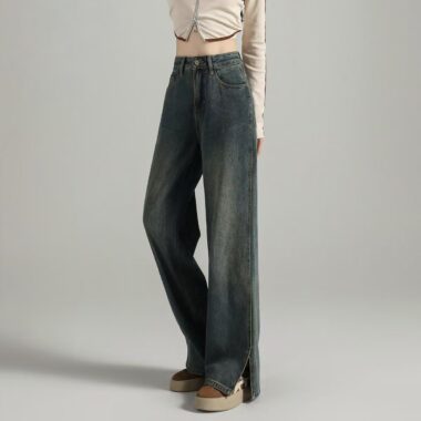 New high-waist loose vintage fashion wide-leg women jeans
