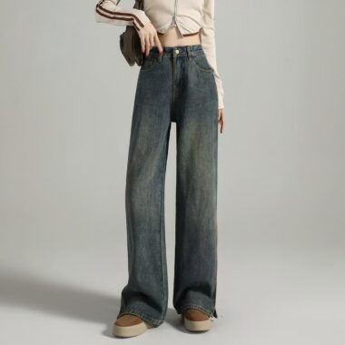 New high-waist loose vintage fashion wide-leg women jeans