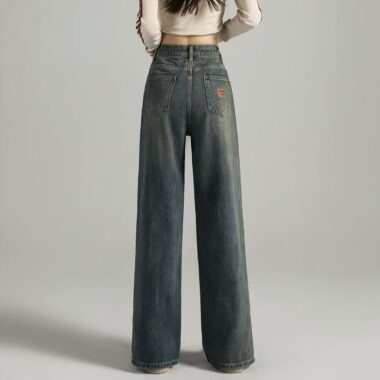New high-waist loose vintage fashion wide-leg women jeans