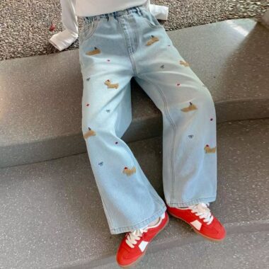 Cartoon dog girls children jeans for spring and autumn