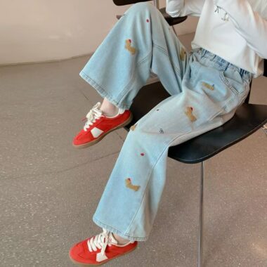 Cartoon dog girls children jeans for spring and autumn