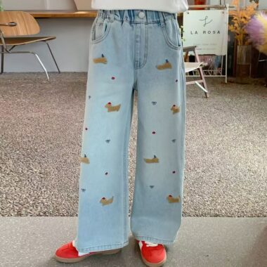 Cartoon dog girls children jeans for spring and autumn