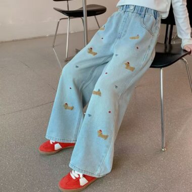 Cartoon dog girls children jeans for spring and autumn