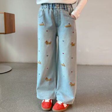 Cartoon dog girls children jeans for spring and autumn