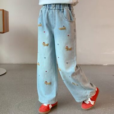 Cartoon dog girls children jeans for spring and autumn