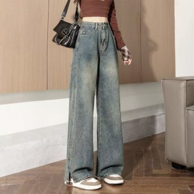 High-waist loose straight stylish women jeans for spring autumn