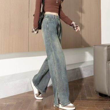 High-waist loose straight stylish women jeans for spring autumn