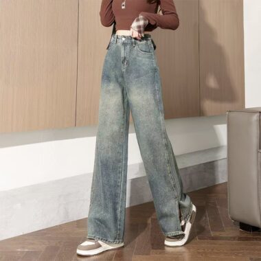High-waist loose straight stylish women jeans for spring autumn