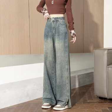 High-waist loose straight stylish women jeans for spring autumn