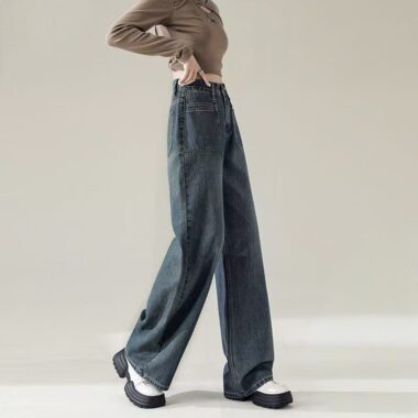 Loose high-waist straight women jeans for spring and autumn