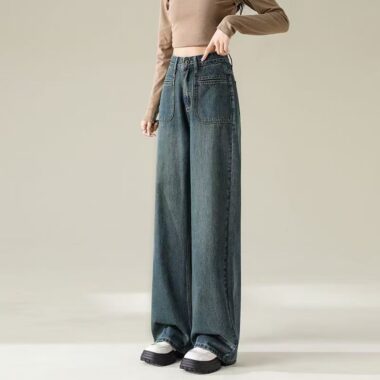 Loose high-waist straight women jeans for spring and autumn