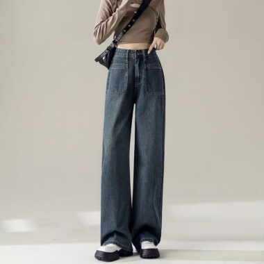 Loose high-waist straight women jeans for spring and autumn