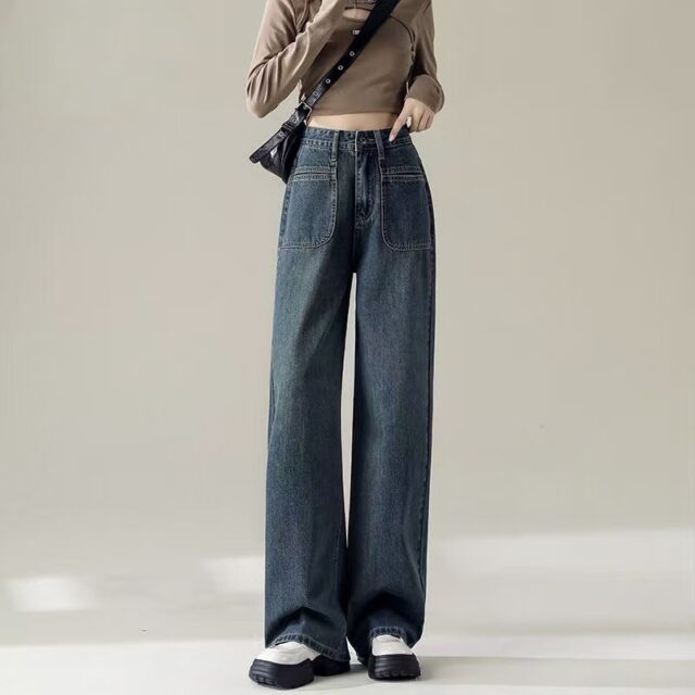 Loose high-waist straight women jeans for spring and autumn