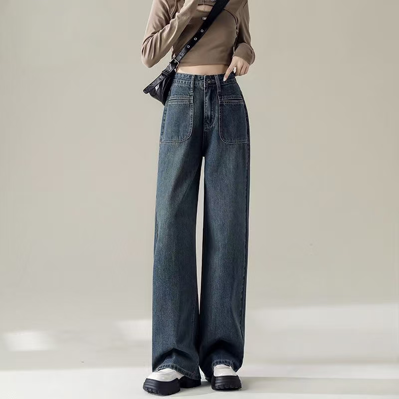 Loose high-waist straight women jeans for spring and autumn