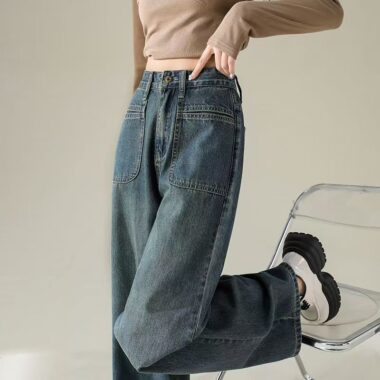 Loose high-waist straight women jeans for spring and autumn