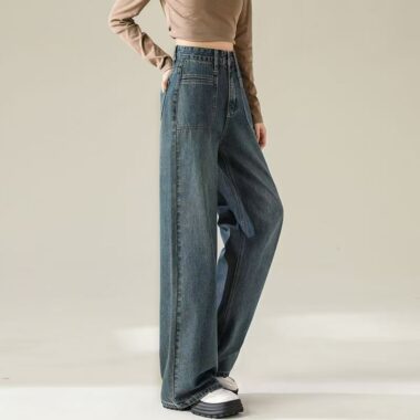 Loose high-waist straight women jeans for spring and autumn