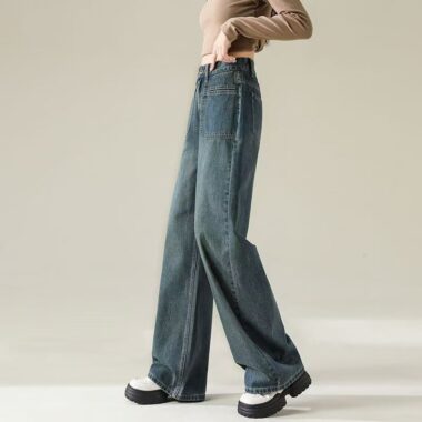 Loose high-waist straight women jeans for spring and autumn