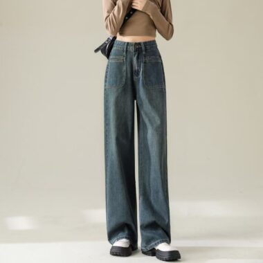 Loose high-waist straight women jeans for spring and autumn