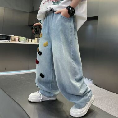 Loose straight-leg boys children jeans for spring and autumn