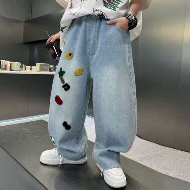 Loose straight-leg boys children jeans for spring and autumn