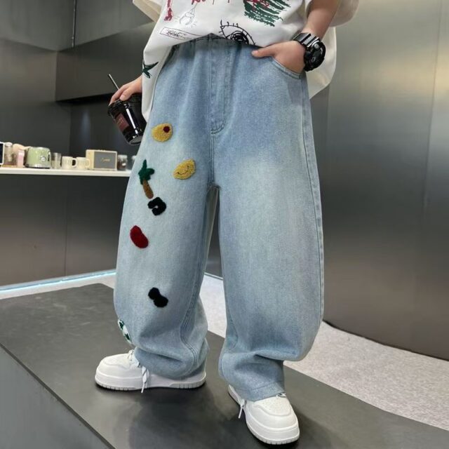 Loose straight-leg boys children jeans for spring and autumn