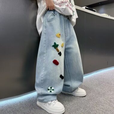 Loose straight-leg boys children jeans for spring and autumn