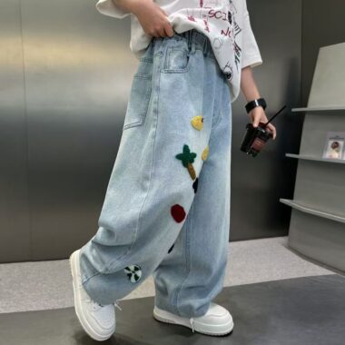 Loose straight-leg boys children jeans for spring and autumn