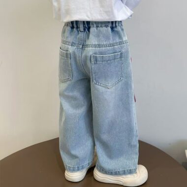 Mushroom embroidery straight-leg girls children jeans