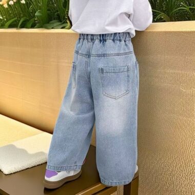 Mushroom embroidery straight-leg girls children jeans