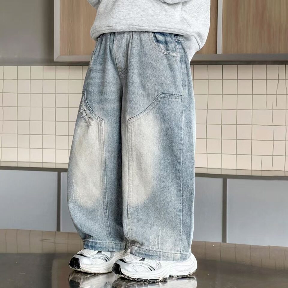 Straight-leg boys children jeans for spring and autumn