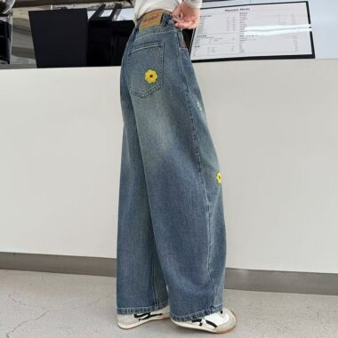 Straight-leg girls children jeans for spring and autumn