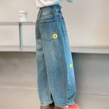 Straight-leg girls children jeans for spring and autumn
