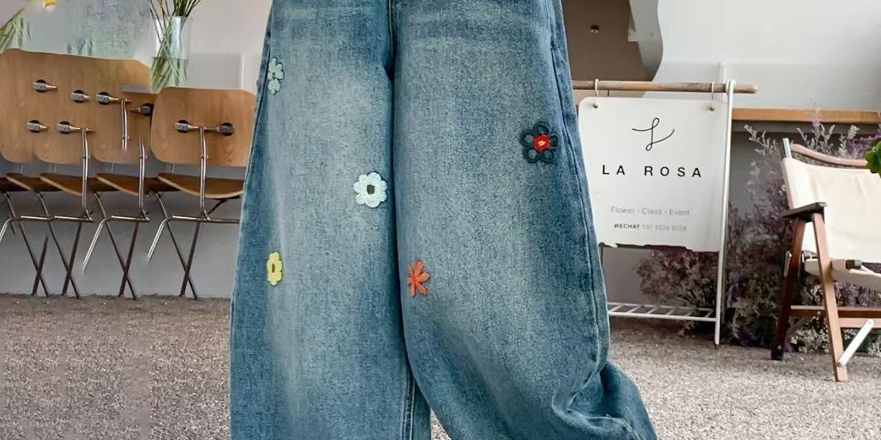 Straight-leg girls children jeans for spring and autumn