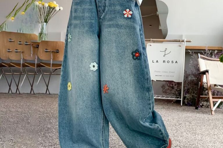 Straight-leg girls children jeans for spring and autumn