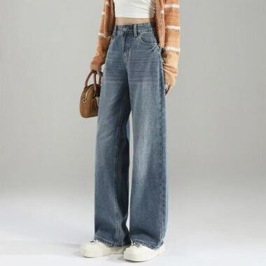 Vintage wide-leg high-waist slim women jeans for spring autumn