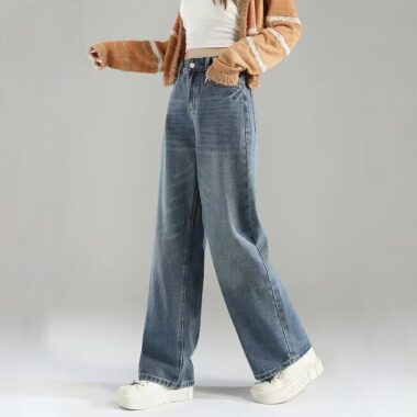 Vintage wide-leg high-waist slim women jeans for spring autumn