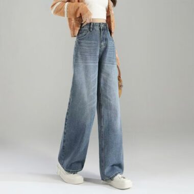 Vintage wide-leg high-waist slim women jeans for spring autumn