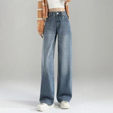 Vintage wide-leg high-waist slim women jeans for spring autumn