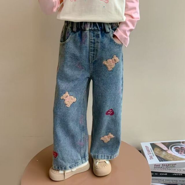 Wide-leg girls children jeans for spring and autumn