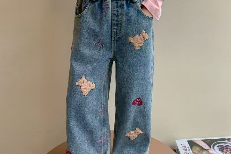 Wide-leg girls children jeans for spring and autumn