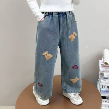 Wide-leg girls children jeans for spring and autumn